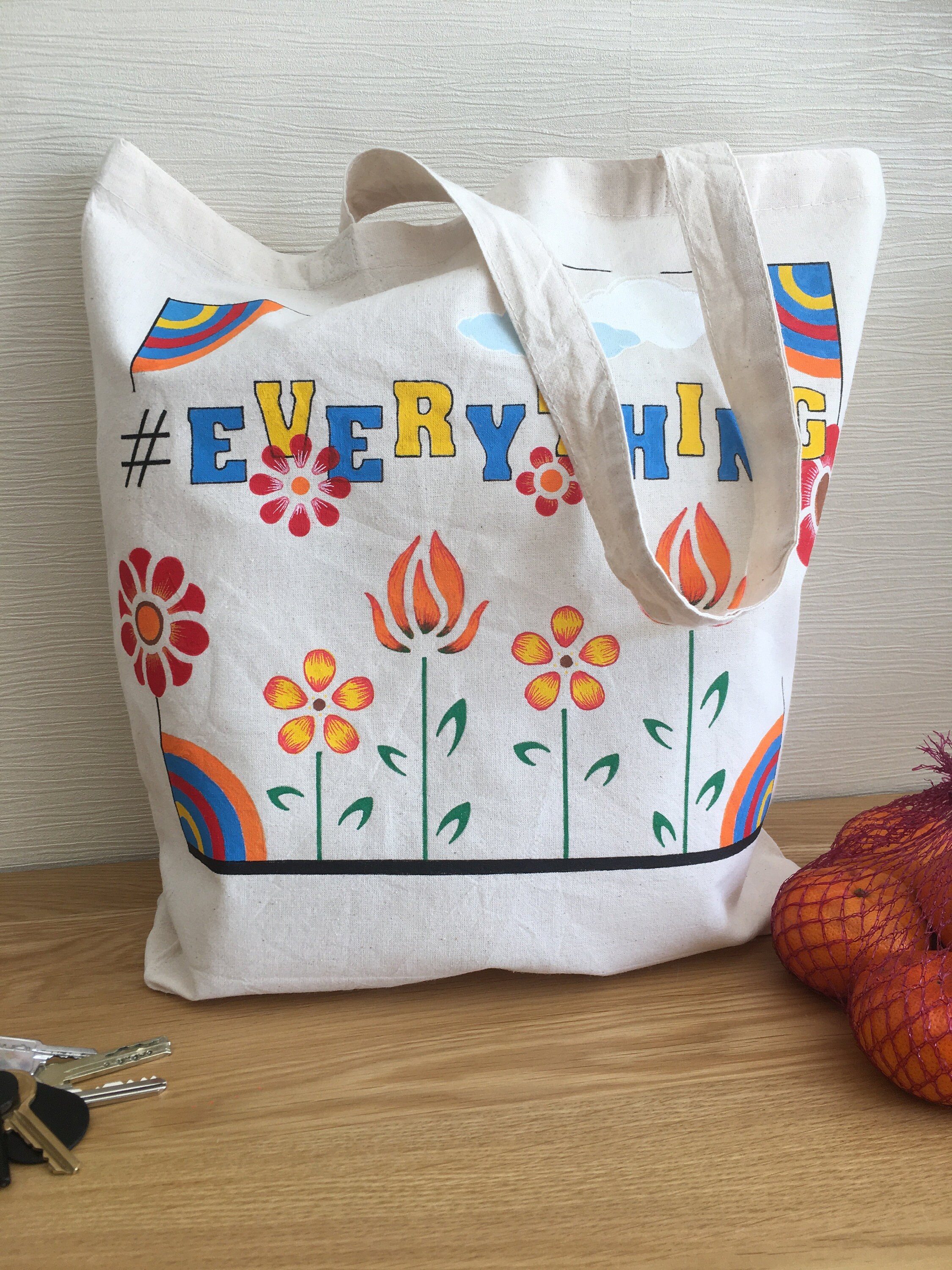 Canvas bag hand painted with flowers Etsy