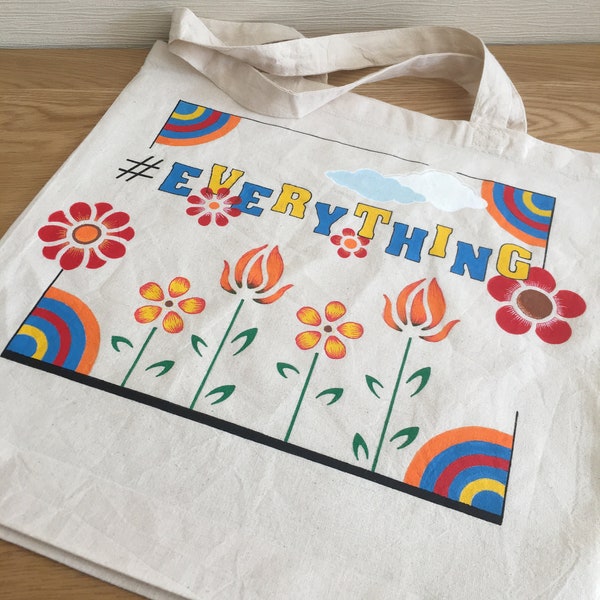 Canvas bag, hand painted, flowers, eco friendly, reusable, ideal gift, shopping, book bag, grocery bag for life, original art, acrylic paint