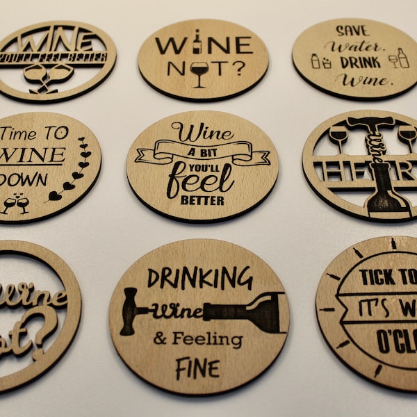 Wine coasters 9 design bundle SVG, DXF laser cutting file