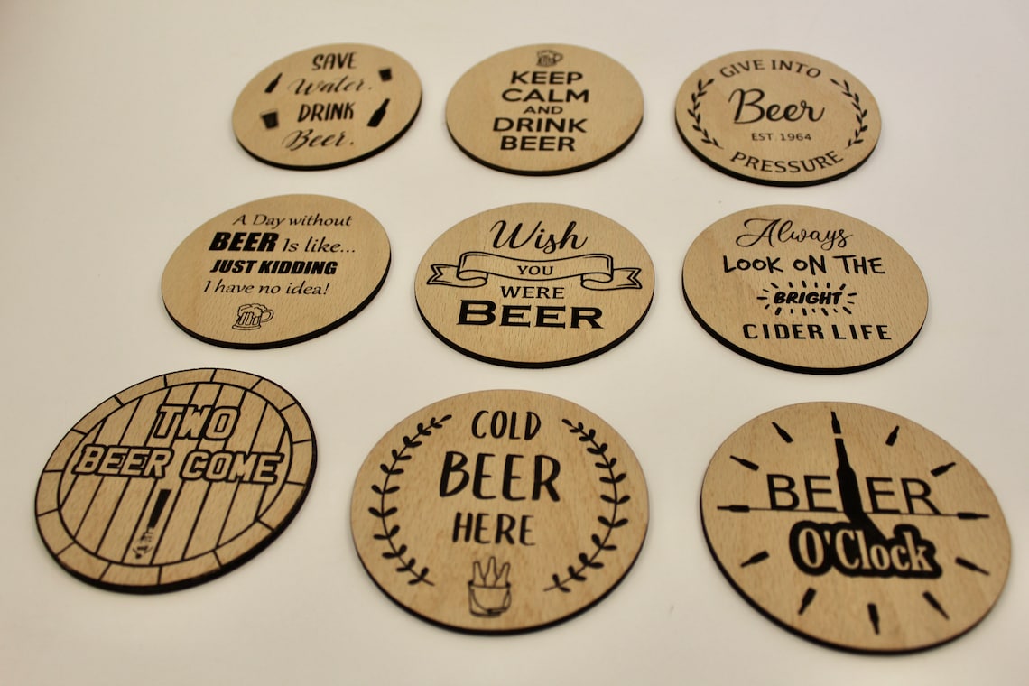 Beer Coaster Glassware 9 Design Bundle SVG DXF Laser Cutting Etsy Canada