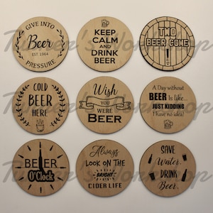 Beer coaster, glassware 9 design bundle SVG, DXF laser cutting file