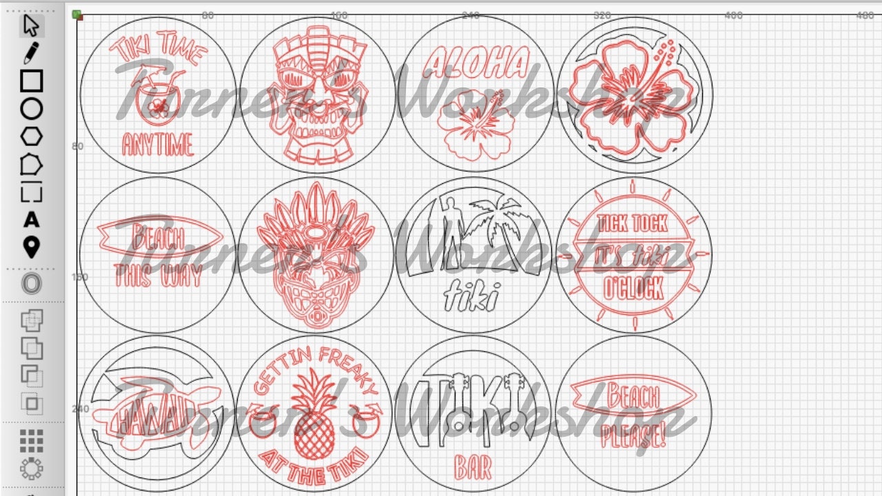 Tiki Bar Coaster design bundle 12 unique designs DXF laser cutting file ...