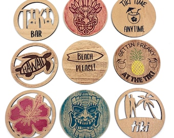 Tiki Bar Coaster design bundle - 12 designs uniques - SVG, fichier de découpe laser DXF