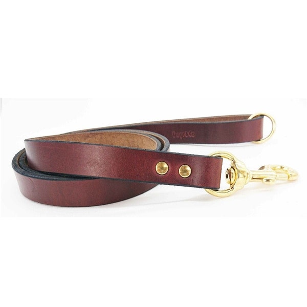 Signature Leather Dog Lead. British Finest, Softest Leather. Solid Brass Clip & Ring in Handle. Length 40" / 102 cm. Choose from 3 widths