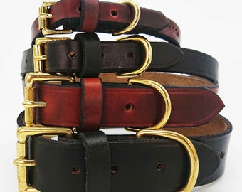 Signature Leather Traditional Dog Collars. Softest British Leather, Solid Brass Fittings. No Stitching. Brown