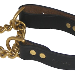 Signature Leather Half Check Dog Collars. Softest British Leather, Solid Brass Chain. Adjustable. Wide 7/8"