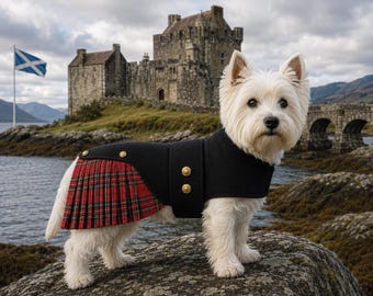 Faldas escocesas para perros con estampado de tartán. Bodas, Nochevieja y Burns Night. Plisadas a mano. Red Stewart. Abrigo, chaqueta.