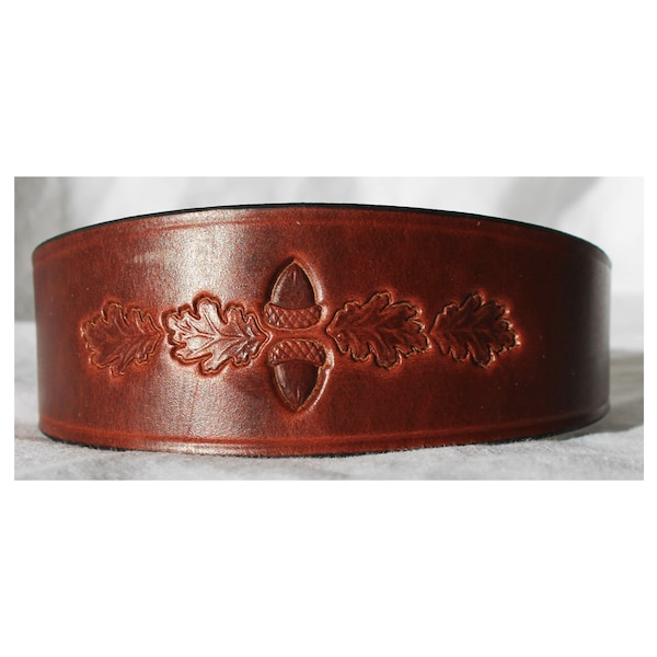 Signature Leather Traditional Hound Dog Collars. Whippet, Greyhound, Lurcher. Tapered British Leather. Solid Brass Fittings. "ACORNS"