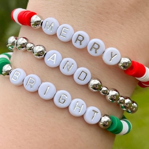 Merry and Bright Christmas Heishi Bead Stretch Bracelet Set | Christmas Bracelets | Christmas Jewelry | Christmas Bracelet Stack