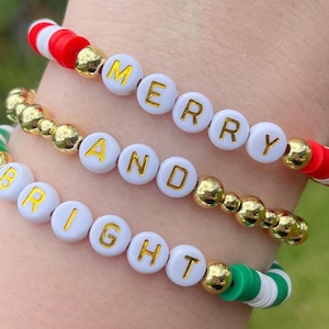 Merry and Bright Christmas Heishi Bead Stretch Bracelet Set | Christmas Bracelets | Christmas Jewelry | Christmas Bracelet Stack