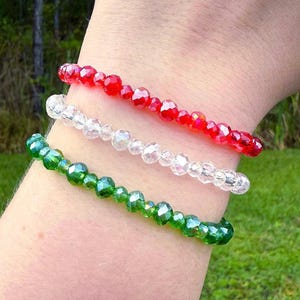 Christmas Gem Accent Stretch Bracelet - Red, White, or Green | Christmas Bracelet | Christmas Jewelry
