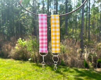 Gingham Fabric Wristlet Keychain with Silver Hardware