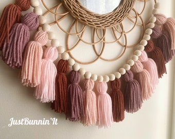 Blush and Mauve Boho Nursery Decor Girl, Pink and Purple Baby Shower Garland, Boho Wall Decor Bedroom, Light Pink Decor Tassel Garland