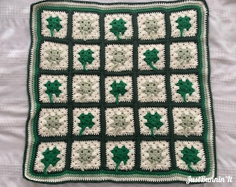 Four Leaf Clover Granny Square Blanket Crochet PATTERN Only St Patricks Day Irish Gift Ideas Download Pdf US Terms Intermediate