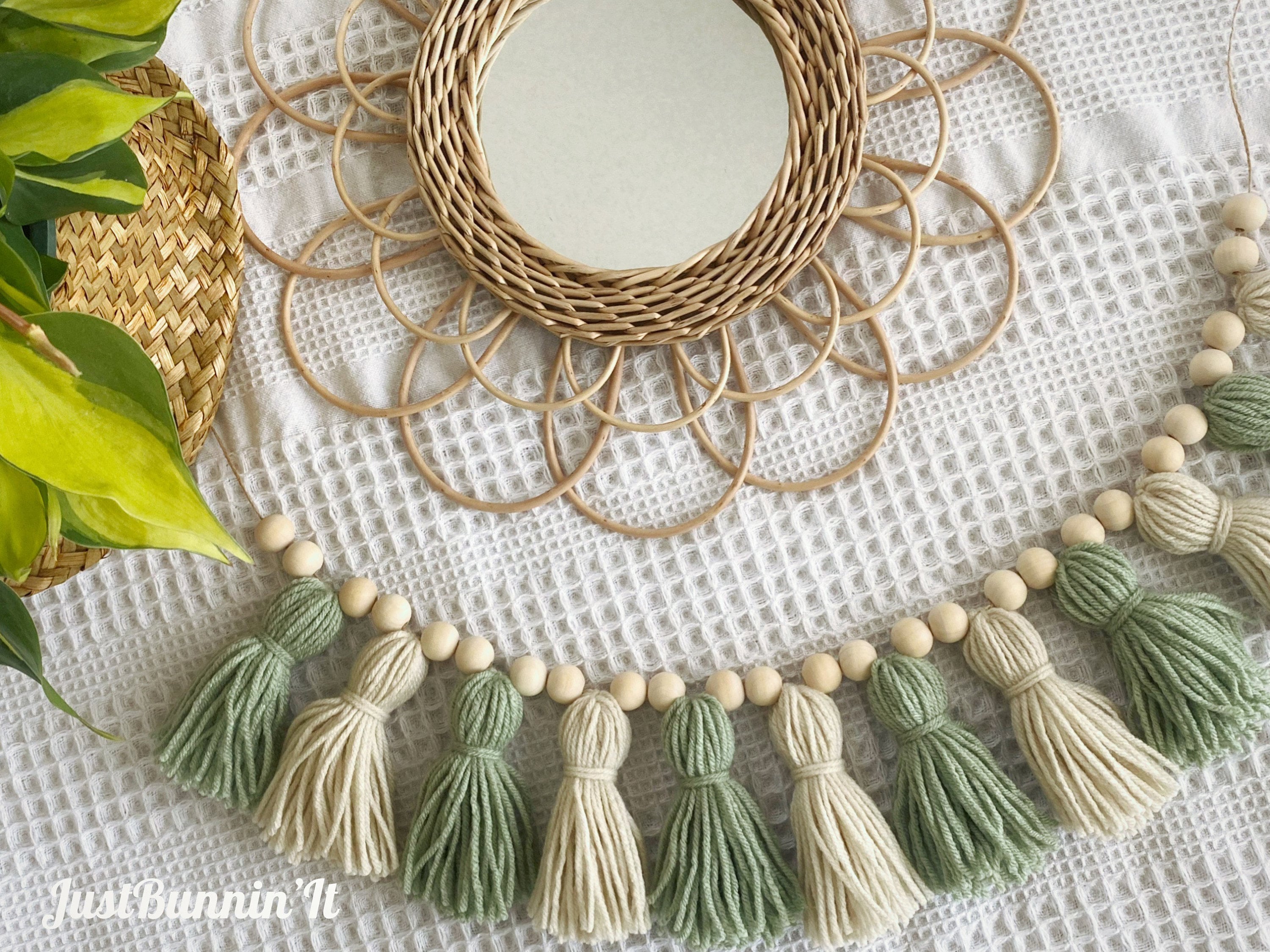 Sage Ivory Earthy Green Tassel Garland Sage Green Wall Art Boho Nursery Decor Neutral Nursery Decor Bohemian Wall Decor Boy