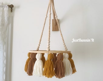 Mustard & Teddy Brown Tassel Baby Mobile, Nursery Decor, Boho Baby Mobile, Boho Nursery Decor Gender Neutral Baby Mobile, Gold and Brown