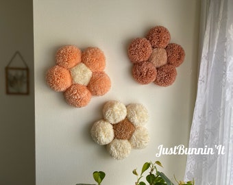 Boho Nursery Decor Flowers, Large Pom Pom Flowers Wall Hangings, Cozy Home Decor, The Original Boho Wall Decor Flowers, 70s Daisy Wall Art