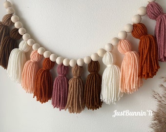 Rose and Peach Boho Nursery Decor Girl, Rose and Brown Baby Shower Garland, Boho Wall Decor Bedroom, Copper and Peach Decor Tassel Garland