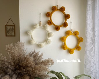 Boho Sun Nursery Decor, Sun Wall Art Hanging, Boho Sunshine Wall Art, Pom Pom Sun, Gender Neutral Nursery Decor, Boho Nursery Decor Neutral