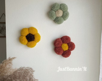 70s Decor Bedroom Shelf Wall Decor, Set of 3 Pom Pom Flowers, Retro Wall Art, Groovy Classroom Decor, Flower Wall Art, 70s Style Decor Art