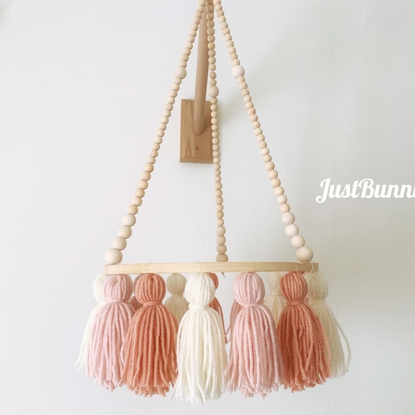 Blush & Cream Tassel Baby Mobile, Blush Nursery Decor, Boho Baby Mobile Girl, Boho Nursery Decor Girl, Handmade Baby Shower Gift Bohemian