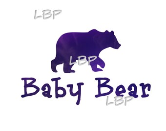 Baby Bear, Purple Swirled Font and Graphic, Three Little Bears Family,  For Sublimation, Downloads, printables, Shirts, jpeg, pdf, png,