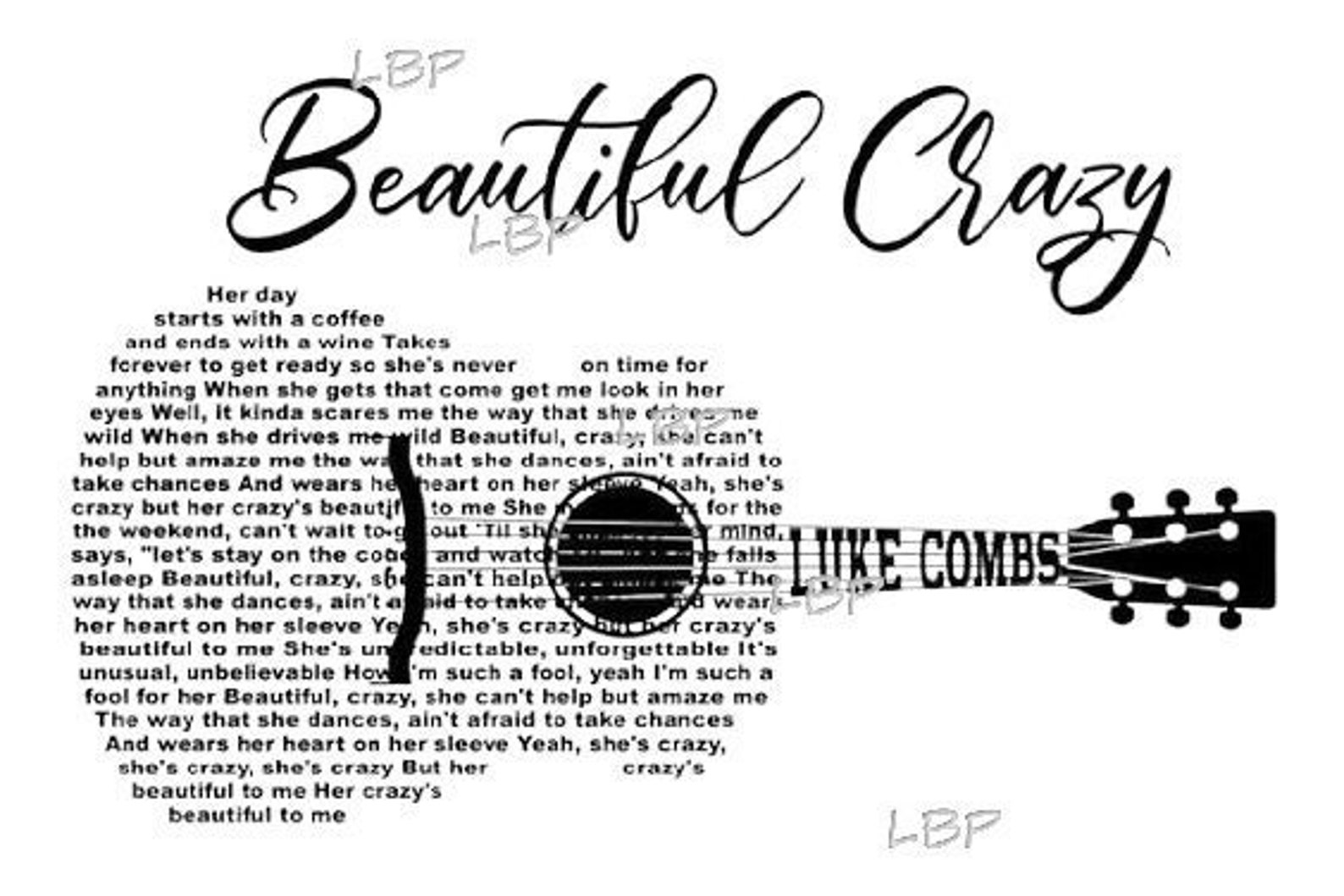 Beautiful Crazy Song Lyrics Guitar Country Music Graphics Etsy