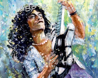 Eddie Van Halen Watercolor Print, Master Guitarist, Memorial, Gorgeous Graphic,  for Sublimation ,Framed Printables, jpeg, pdf, png,