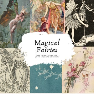 Vintage Fairy Fairies Magical Fairytale, Junk Journal, Mixed Media Ephemera Paper, 8.5 x 11 instant download digital sheets, commercial use