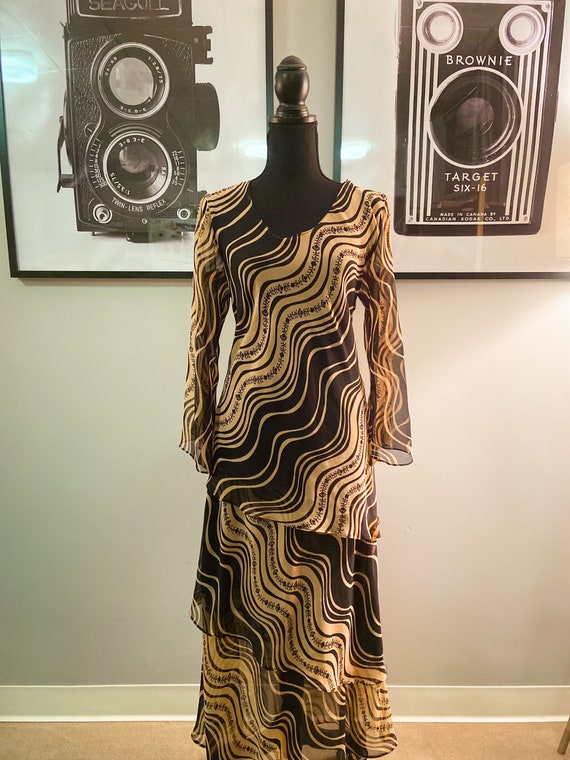 1990s Signature JMB Black and Tan Swirl Dress - image 3