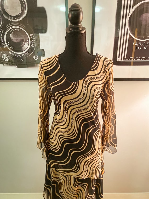 1990s Signature JMB Black and Tan Swirl Dress - image 2