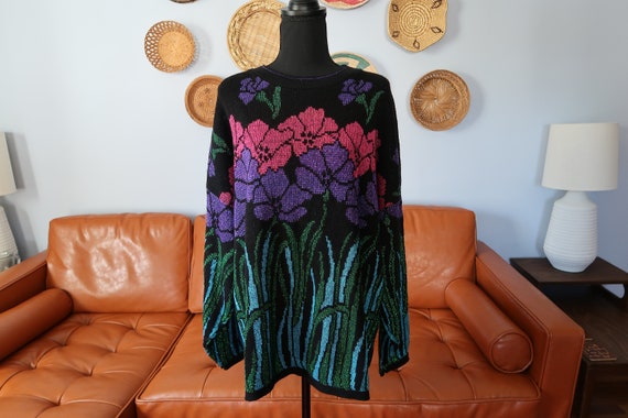 1980s Metallic Floral Sweater - image 2