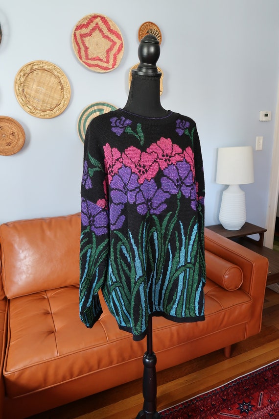 1980s Metallic Floral Sweater - image 1