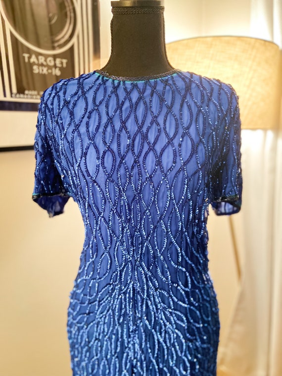 1980s American Night Royal Blue Sequin Dress - image 2