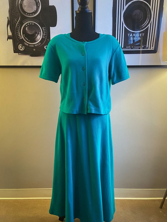 1980s Green FADS Cardigan and Dress Set - image 4