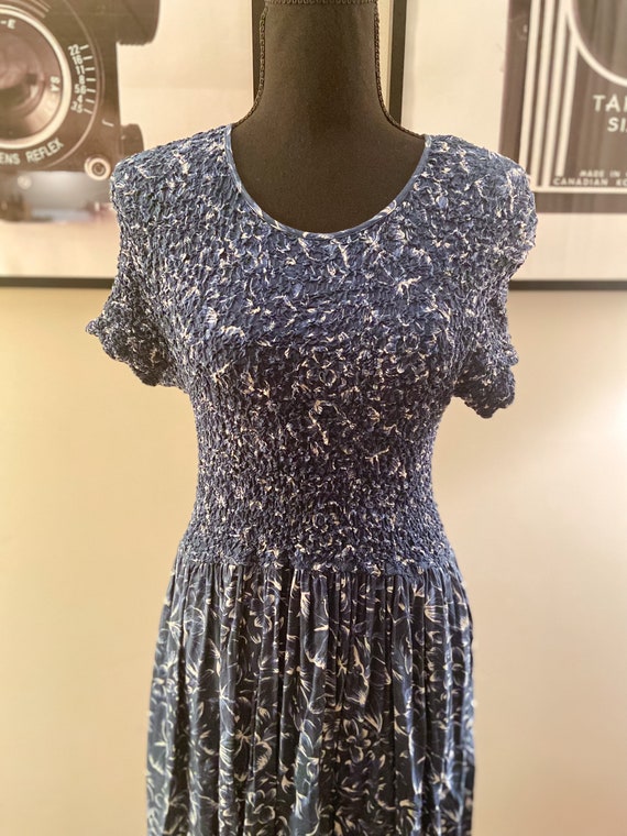 1990s Karen Scott Blue Floral Dress