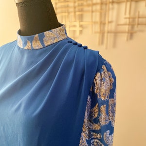 1970s Silver and Blue Parnes Feinstein Gown