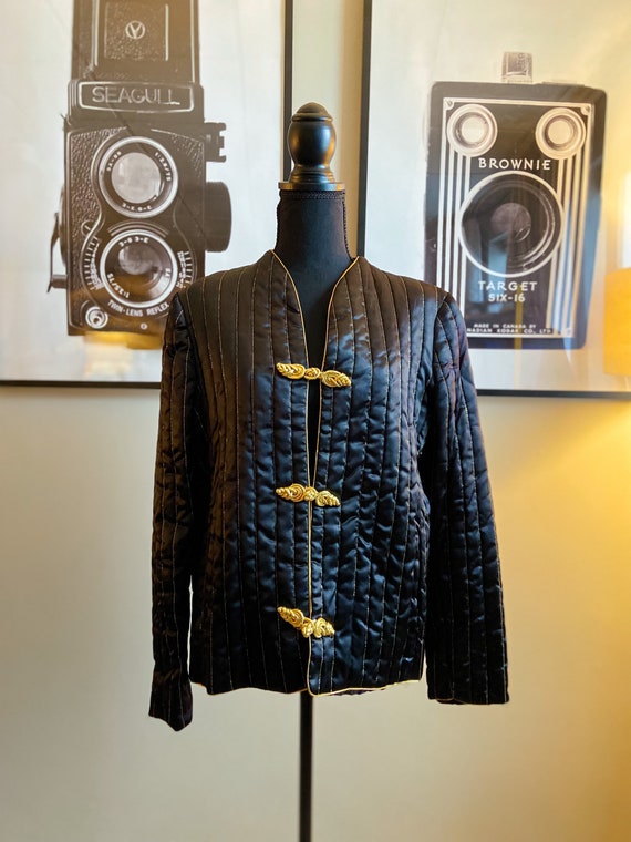1970s Herman Geist Black and Gold Quilted Jacket