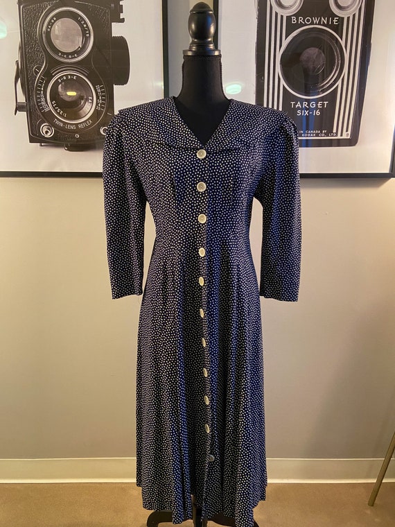 1980s Navy Polka Dot Dress