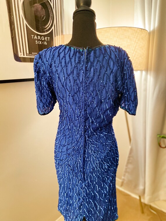 1980s American Night Royal Blue Sequin Dress - image 3