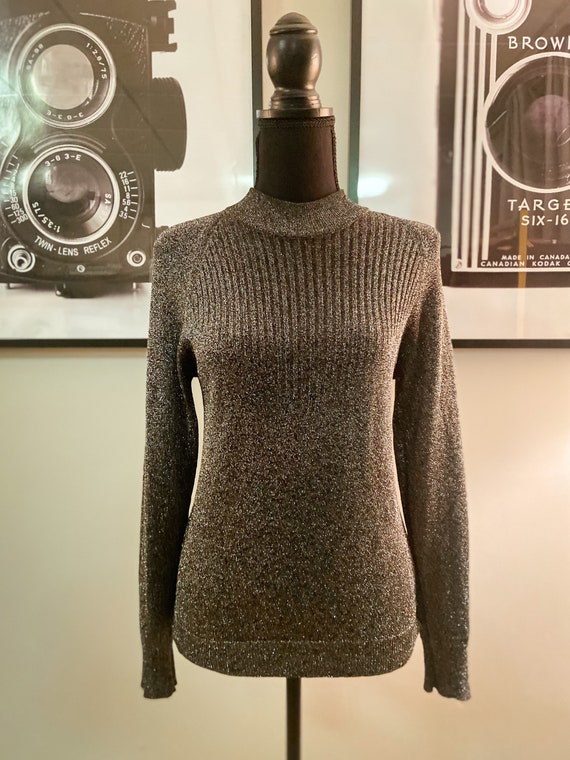 1990s Ladie's Knit Wear Silver Thread Sweater - image 3