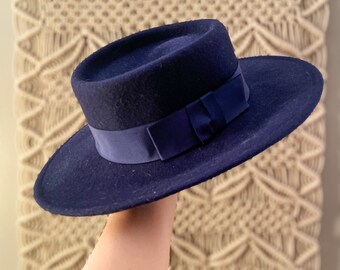 Navy Blue Boater - Etsy