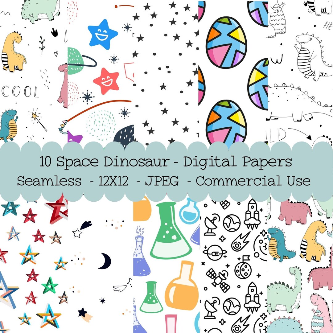 Space Dinosaur Seamless Digital Papers, Set of 10, Kids Craft Papers ...