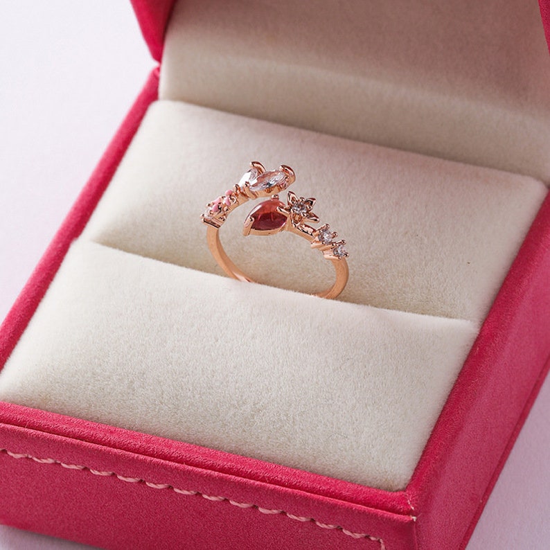 Adjustable Butterfly Ring Ruby Gemstone Heart Ring Promise Etsy