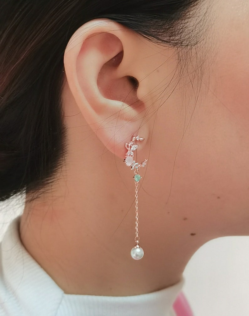 Crescent Moon Threader Earrings Rhinestone Mismatched Etsy