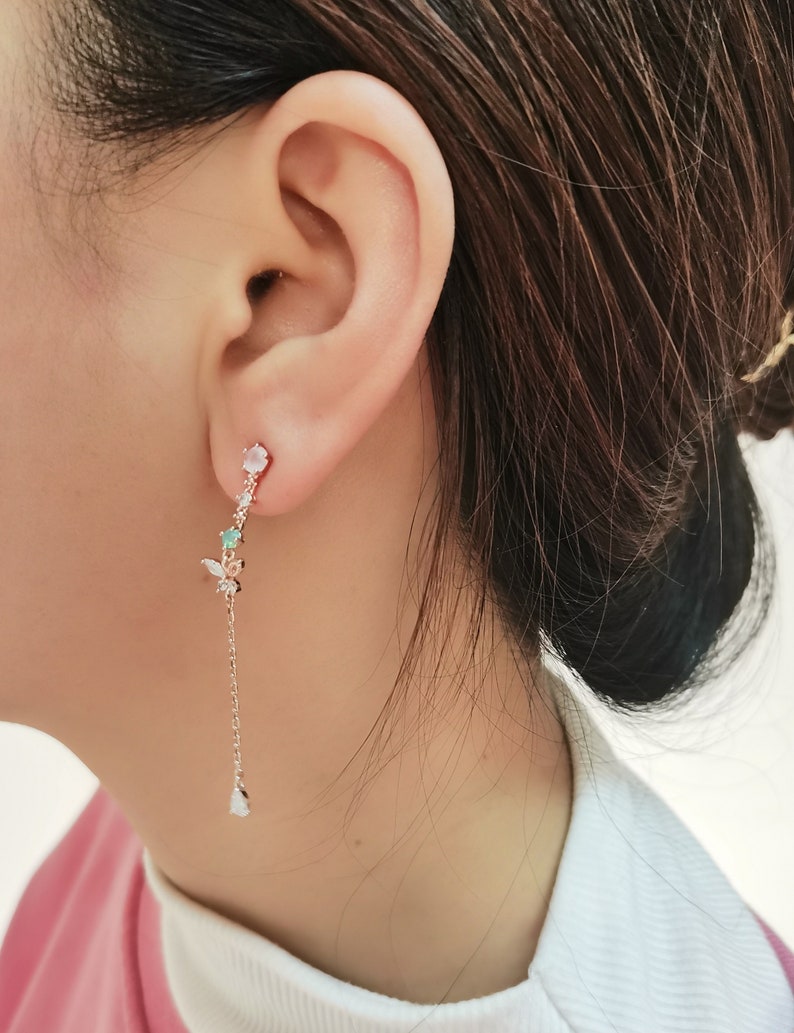 Crescent Moon Threader Earrings Rhinestone Mismatched Etsy