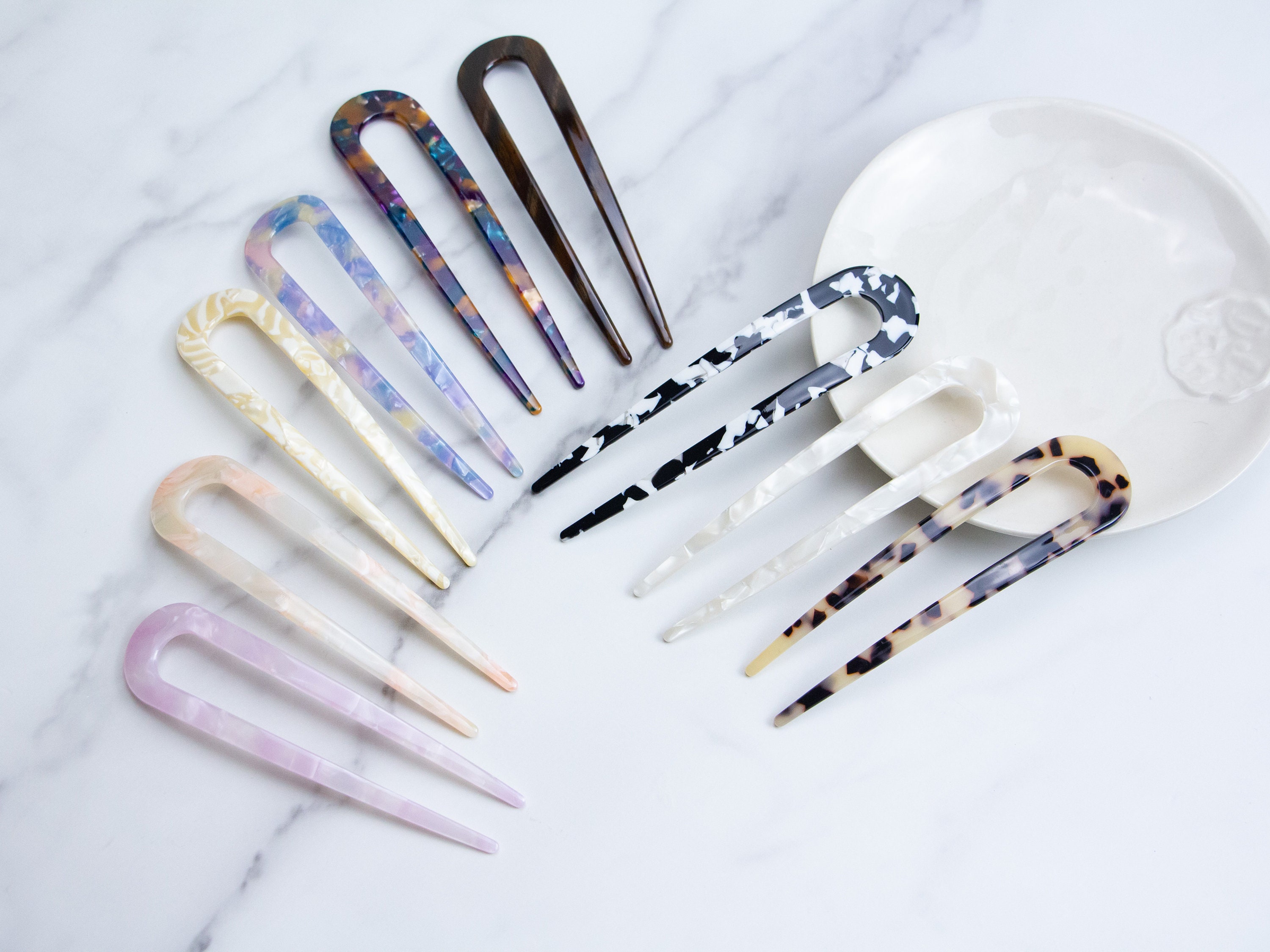 U Shape Acetate Hair Stick Multicolor Tortoise Shell Pearl Hair Pin S…