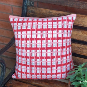 Tartan Tapestry Crochet Cushion Cover Home Decor, Tartan Crochet Pillow, Crochet Scottish Pillow Gift, Geometric Design - PDF PATTERN
