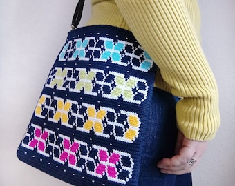 Tapestry crochet bag pattern, Crochet crossbody bag, Crochet shoulder bag, Butterfly bag, Modern geometric crochet for woman  - PDF PATTERN