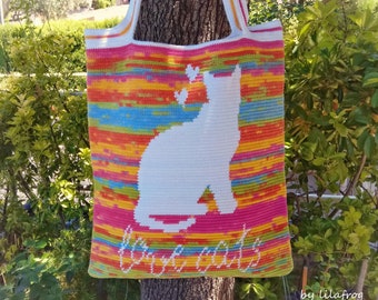 Tapestry Crochet Tote Bag, Tapestry Crochet Bag, Crochet Tote Bag, Cat Silhouette Bag, Cat Lovers Bag, Cat Lovers Gift, Wayuu - PDF PATTERN